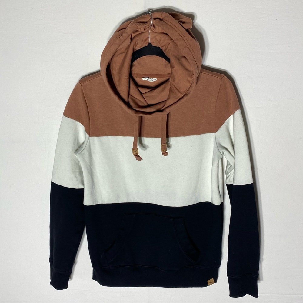 TenTree Colorblock Brown Cream Black Colour Block Pullover Hoodie S